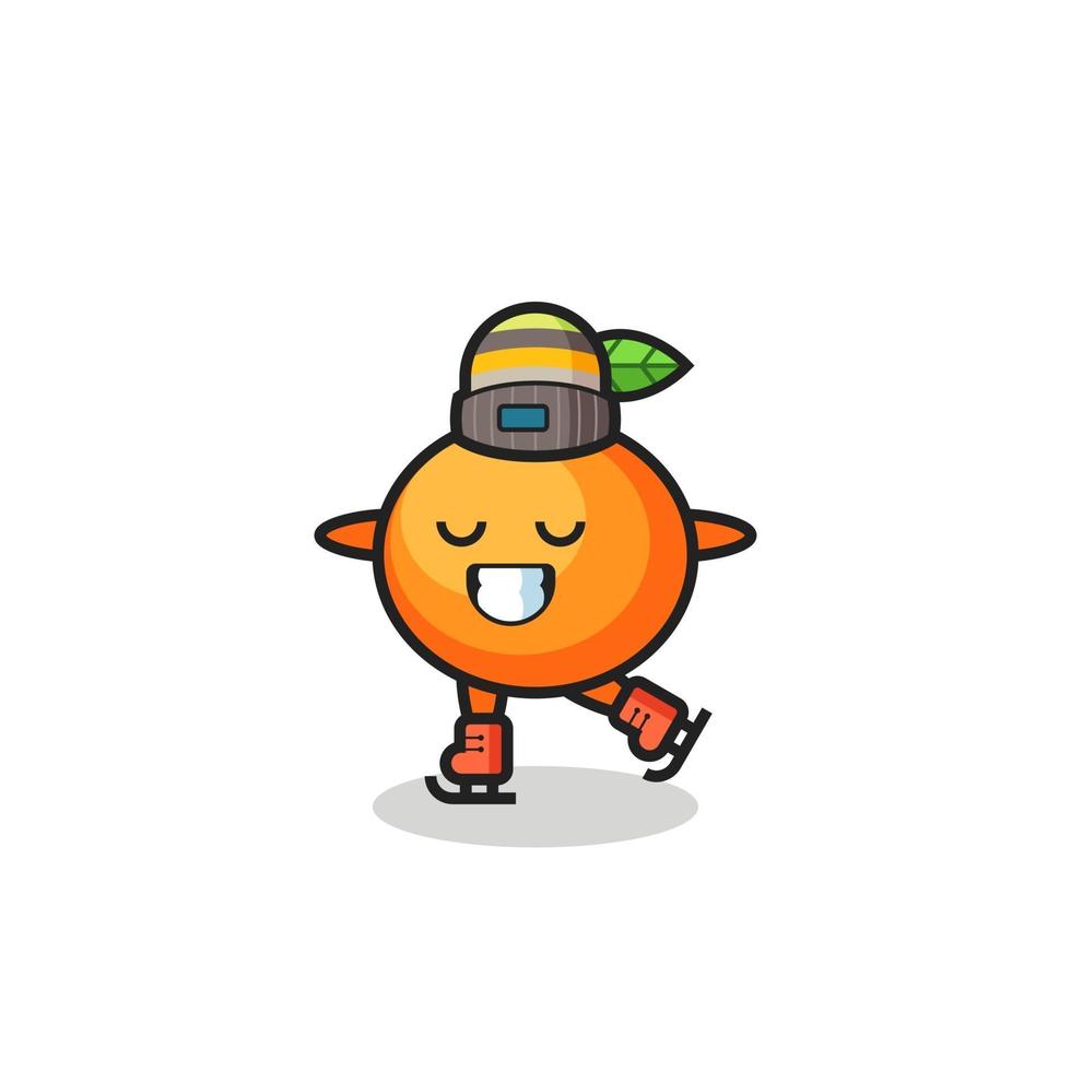 mandarijn-sinaasappelcartoon als een schaatser die optreedt vector