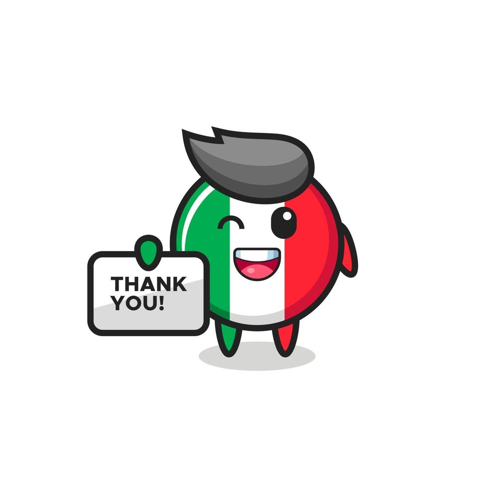 de mascotte van de vlag van italië met een spandoek waarop bedankt staat vector