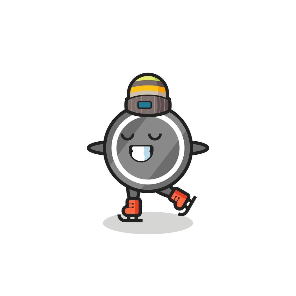 hockeypuck-cartoon als een schaatser die optreedt vector