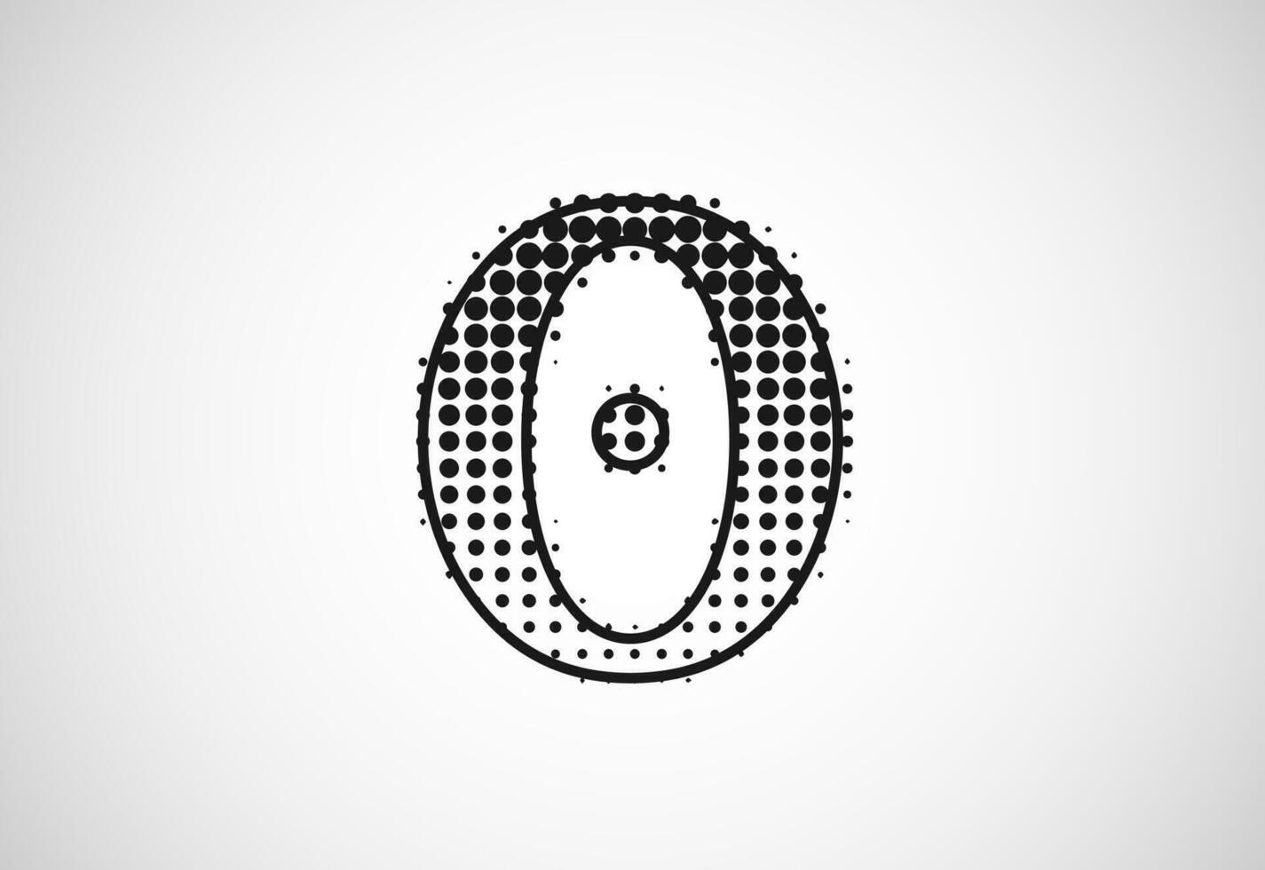 brief O logo in halftone dots stijl, stippel vorm logotype vector ontwerp.