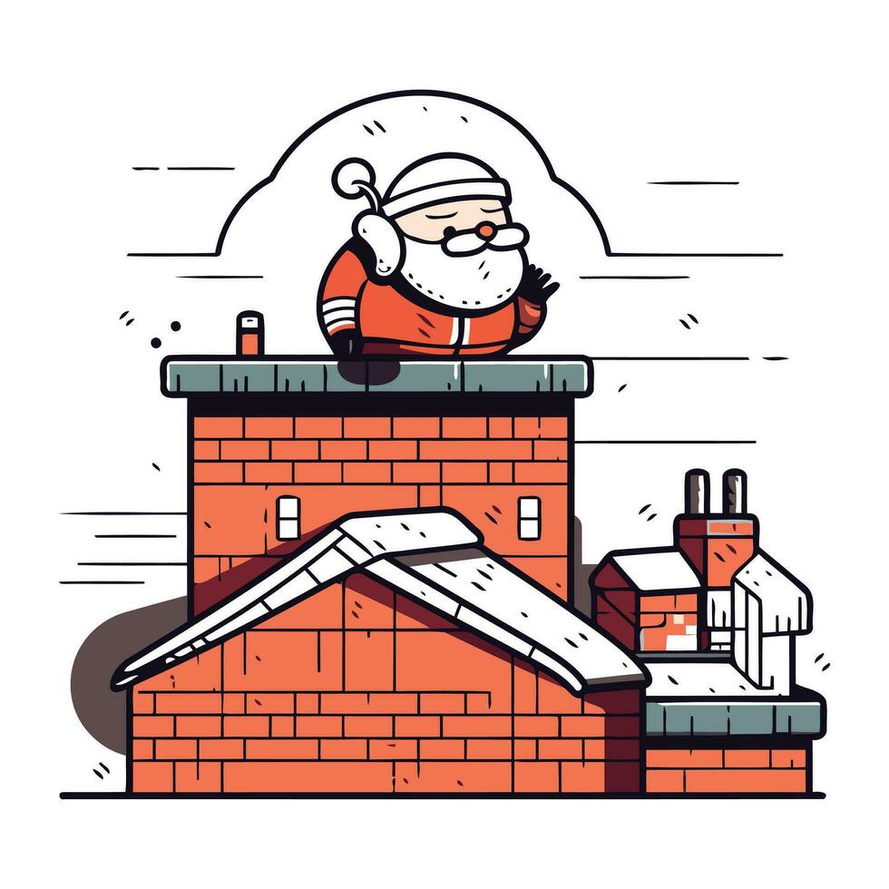 de kerstman claus Aan de schoorsteen. vector illustratie in een vlak stijl.