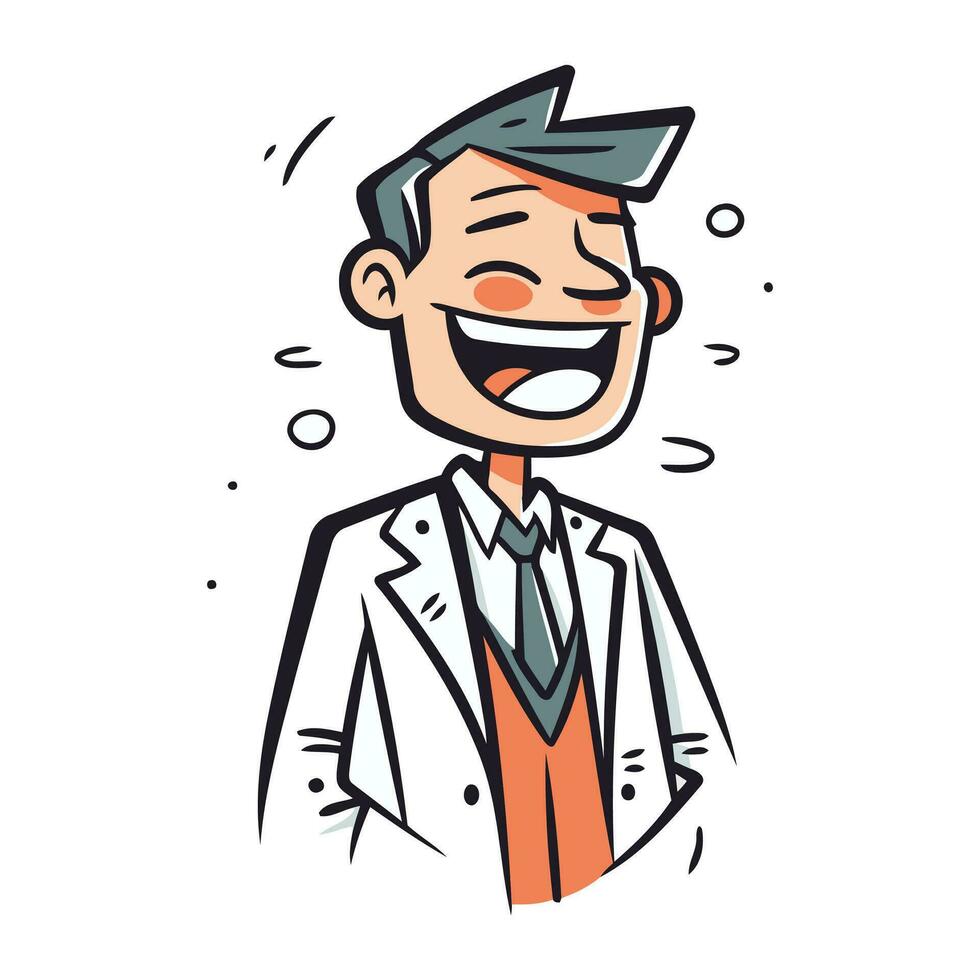 tekenfilm illustratie van een glimlachen Mens in een wit jas. vector illustratie.