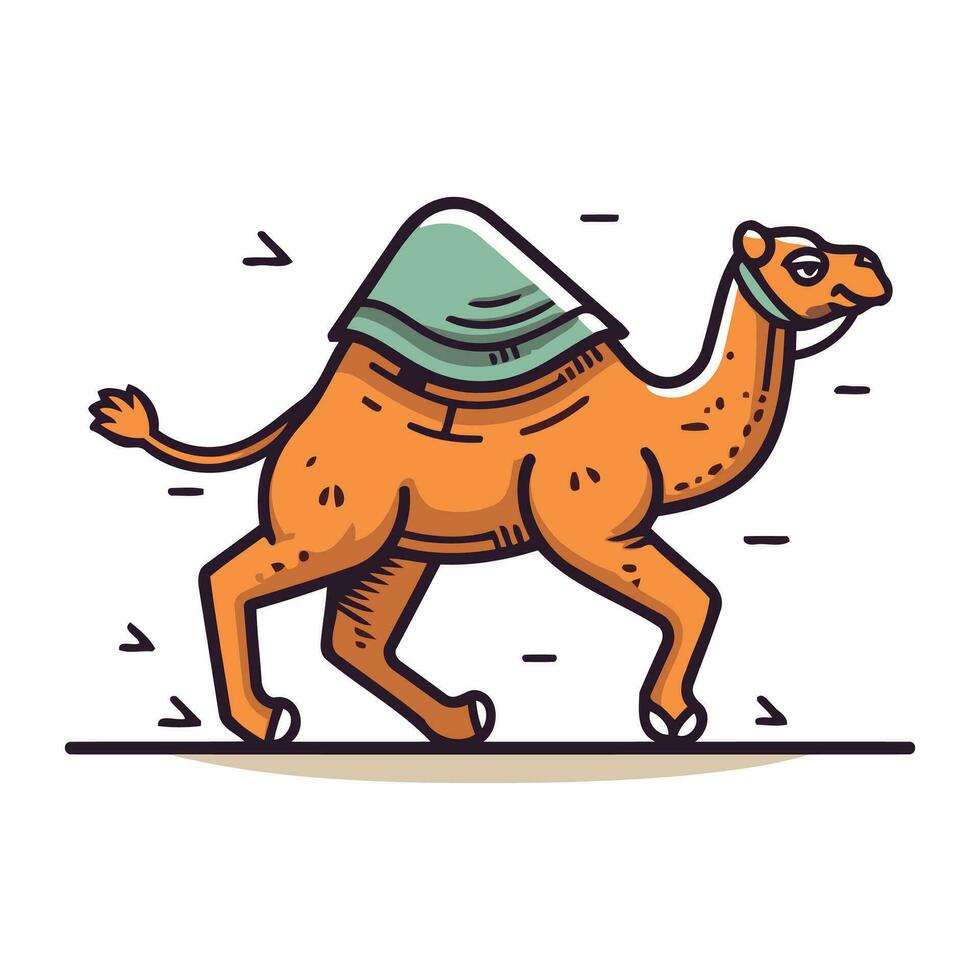 kameel vector illustratie. schattig tekenfilm kameel met hoed en sjaal.