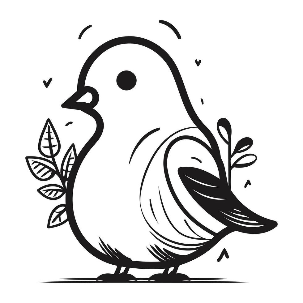 vector illustratie van een schattig weinig vogel. zwart en wit illustratie.