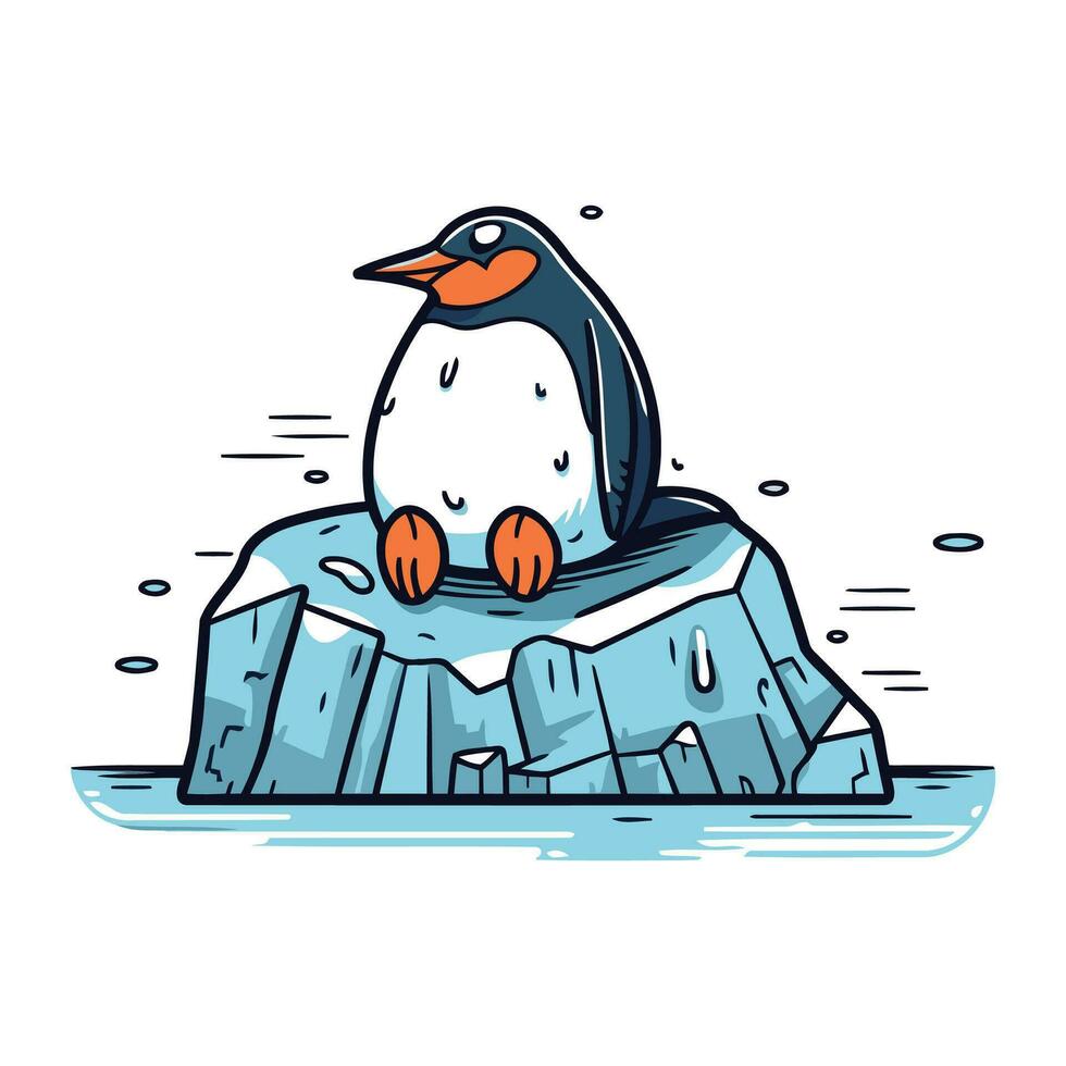 pinguïn zittend Aan een steen. vector illustratie van een tekenfilm pinguïn.