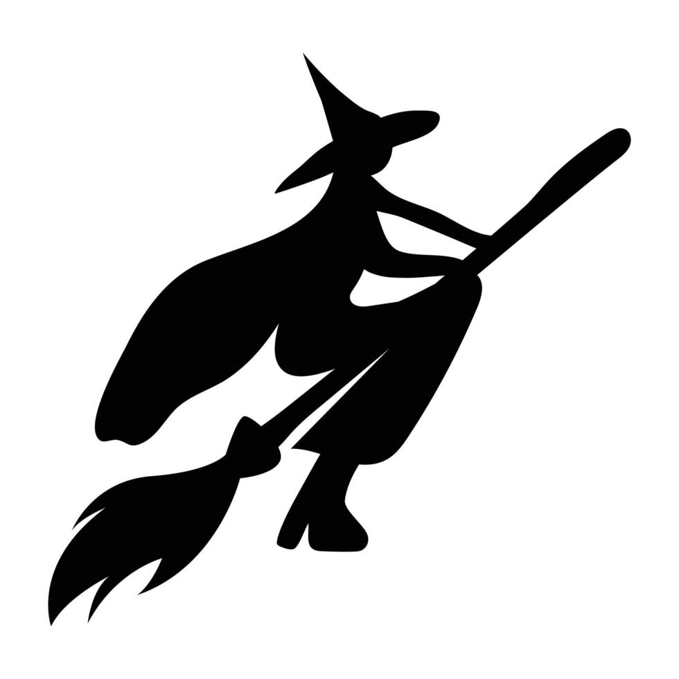 silhouet van een heks die op een bezemsteel vliegt. karakter voor halloween vector