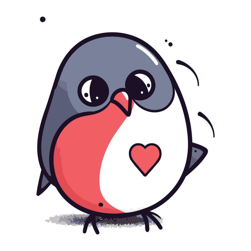 schattig tekenfilm pinguïn met hart. vector illustratie geïsoleerd Aan wit achtergrond.