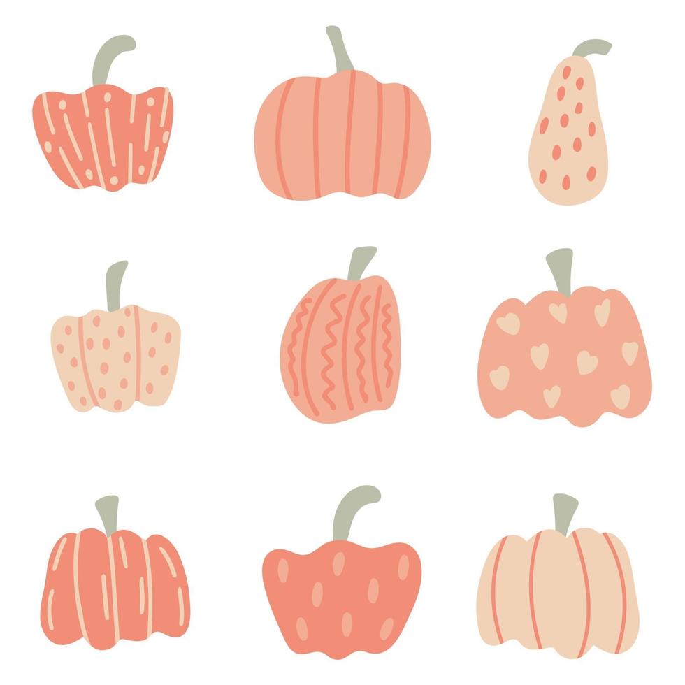 herfst set pompoen hand tekenen vector