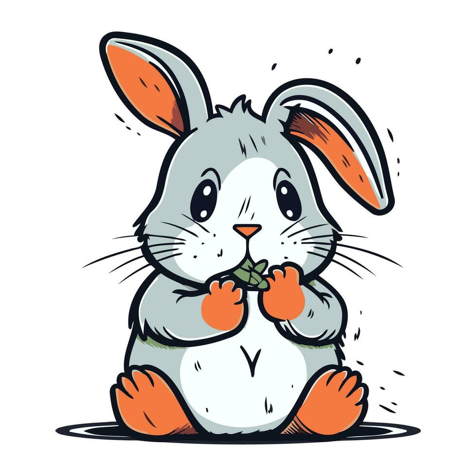 schattig weinig konijn met een bot. vector illustratie Aan wit achtergrond.
