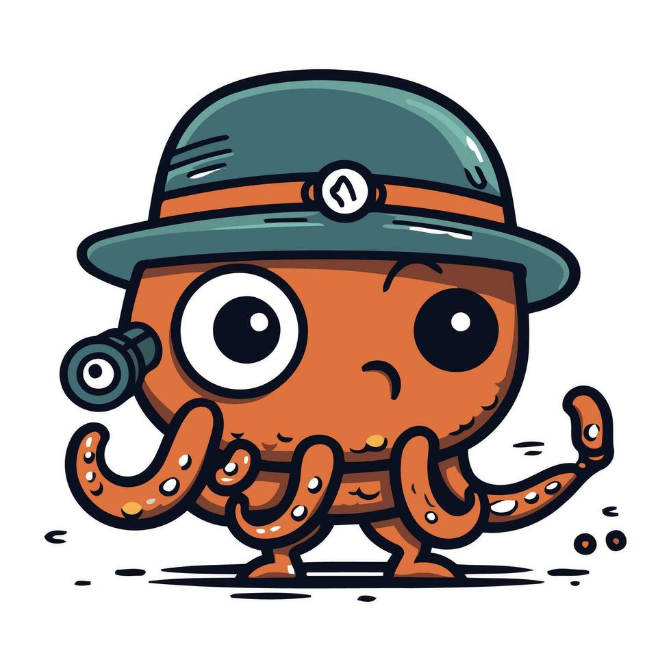 schattig tekenfilm Octopus in een hoed. vector illustratie geïsoleerd Aan wit achtergrond.