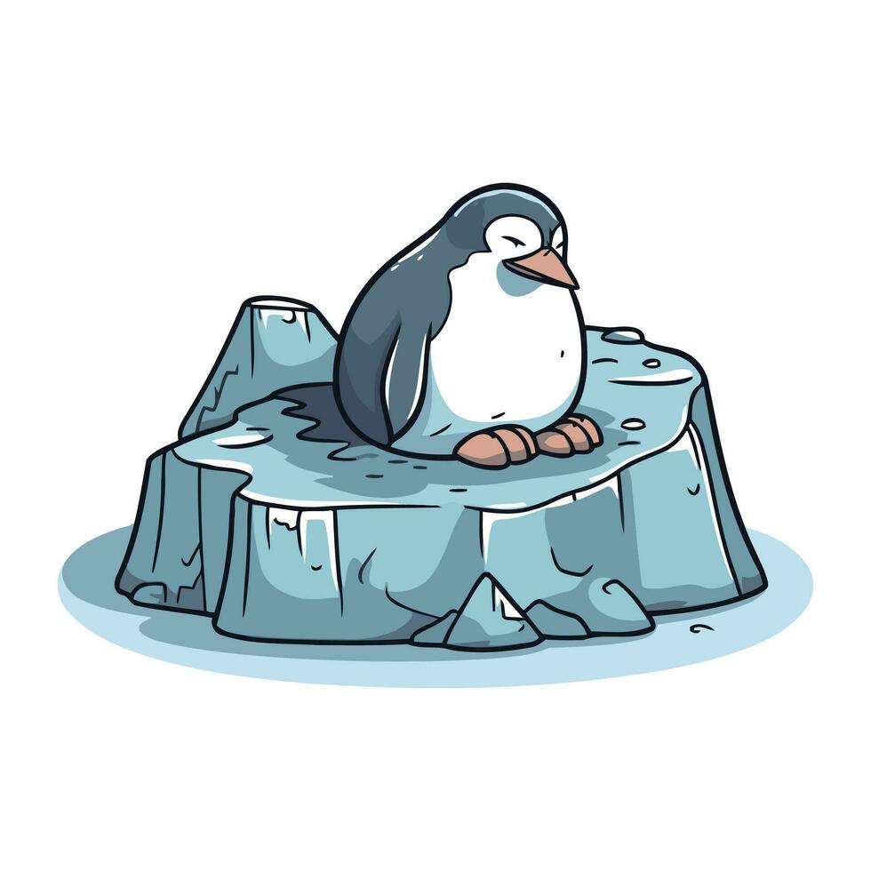 pinguïn zittend Aan ijs. vector illustratie in tekenfilm stijl.