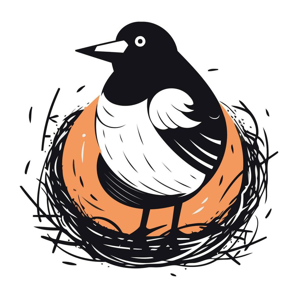 kraai in de nest. vector illustratie van een vogel in een nest.