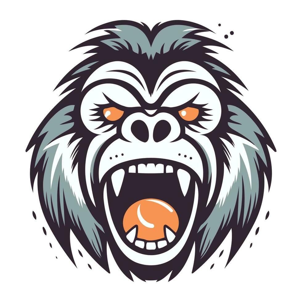 boos gorilla hoofd met tennis bal. vector illustratie geïsoleerd Aan wit achtergrond.