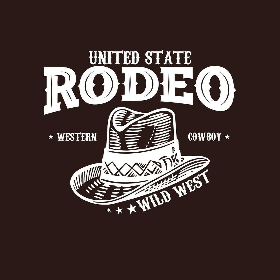 rodeo cowboy western t overhemd ontwerp. Arizona rodeo cowboy chaos wijnoogst hand- getrokken illustratie t overhemd ontwerp. wijnoogst hoed en bagageruimte illustratie, kleding, t overhemd ontwerp, westers, Verenigde Staten van Amerika t overhemd ontwerp vector