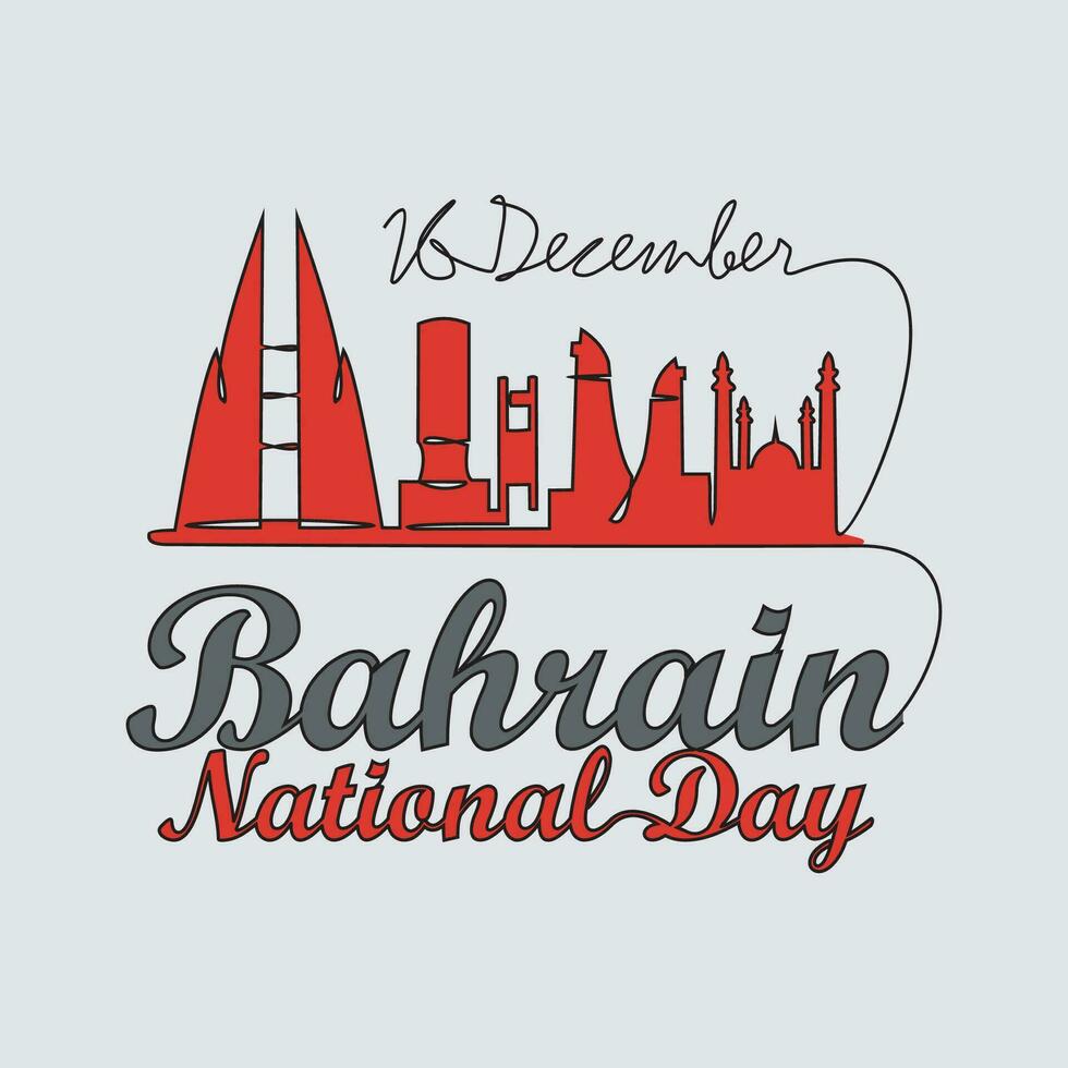 een doorlopend lijn tekening van Bahrein nationaal dag vector illustratie Aan december 16e. Bahrein nationaal dag ontwerp in gemakkelijk lineair stijl. geschikt voor groet kaart, poster en banier