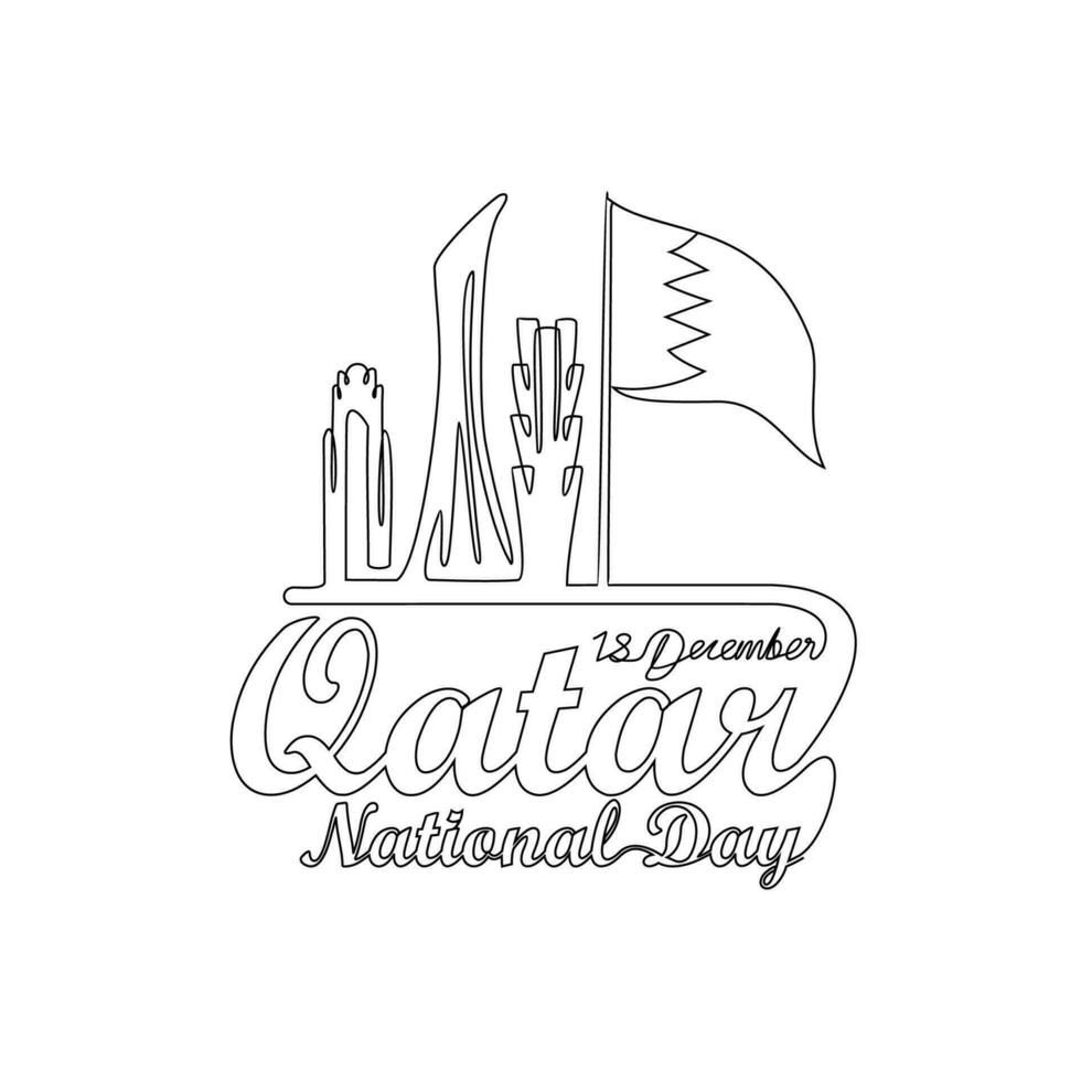 een doorlopend lijn tekening van qatar nationaal dag vector illustratie Aan december 18e. qatar nationaal dag ontwerp in gemakkelijk lineair stijl illustratie. geschikt voor groet kaart, poster en spandoek.