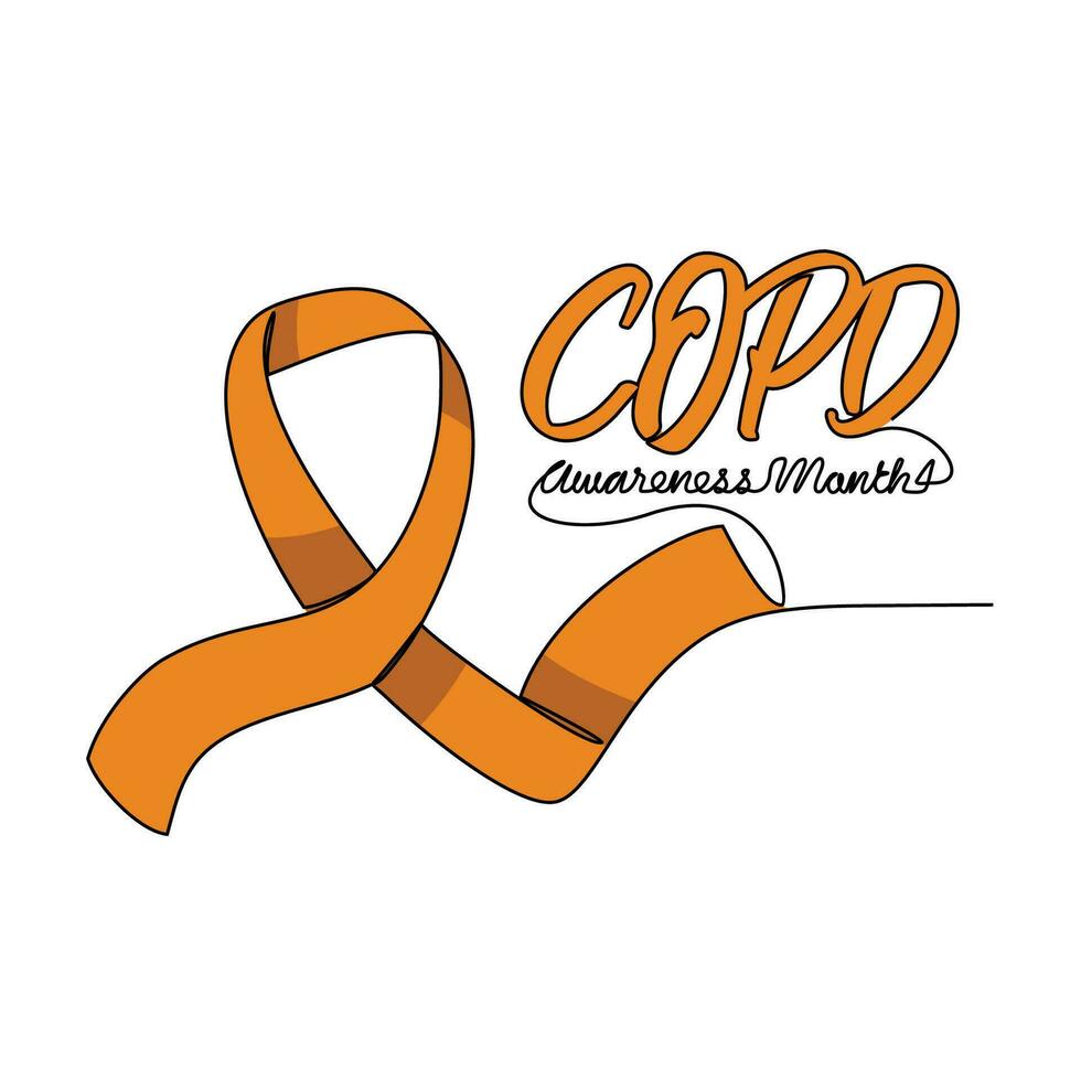 een doorlopend lijn tekening van copd bewustzijn maand met wit achtergrond. copd bewustzijn maand ontwerp in gemakkelijk lineair stijl. copd bewustzijn maand ontwerp concept voor medisch vector illustratie.