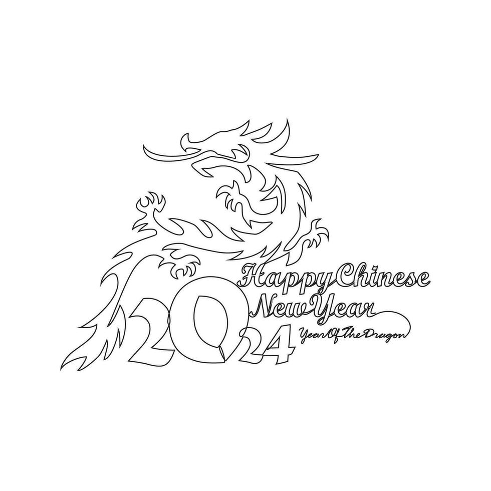 een doorlopend lijn tekening van gelukkig Chinese nieuw jaar met de jaar van draak concept. gelukkig Chinese nieuw jaar in gemakkelijk lineair stijl vector illustratie. geschikt ontwerp voor groet kaart en poster.