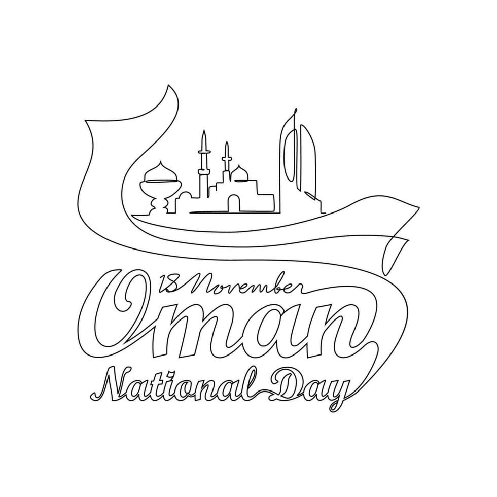 een doorlopend lijn tekening van Oman nationaal dag vector illustratie Aan november 18e. Oman nationaal dag ontwerp in gemakkelijk lineair stijl. Oman nationaal dag van zuiden Afrika ontwerp concept illustratie.