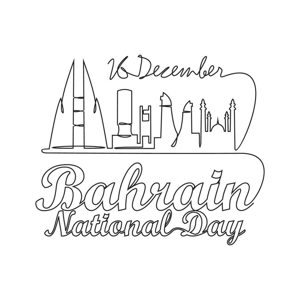 een doorlopend lijn tekening van Bahrein nationaal dag vector illustratie Aan december 16e. Bahrein nationaal dag ontwerp in gemakkelijk lineair stijl. geschikt voor groet kaart, poster en banier