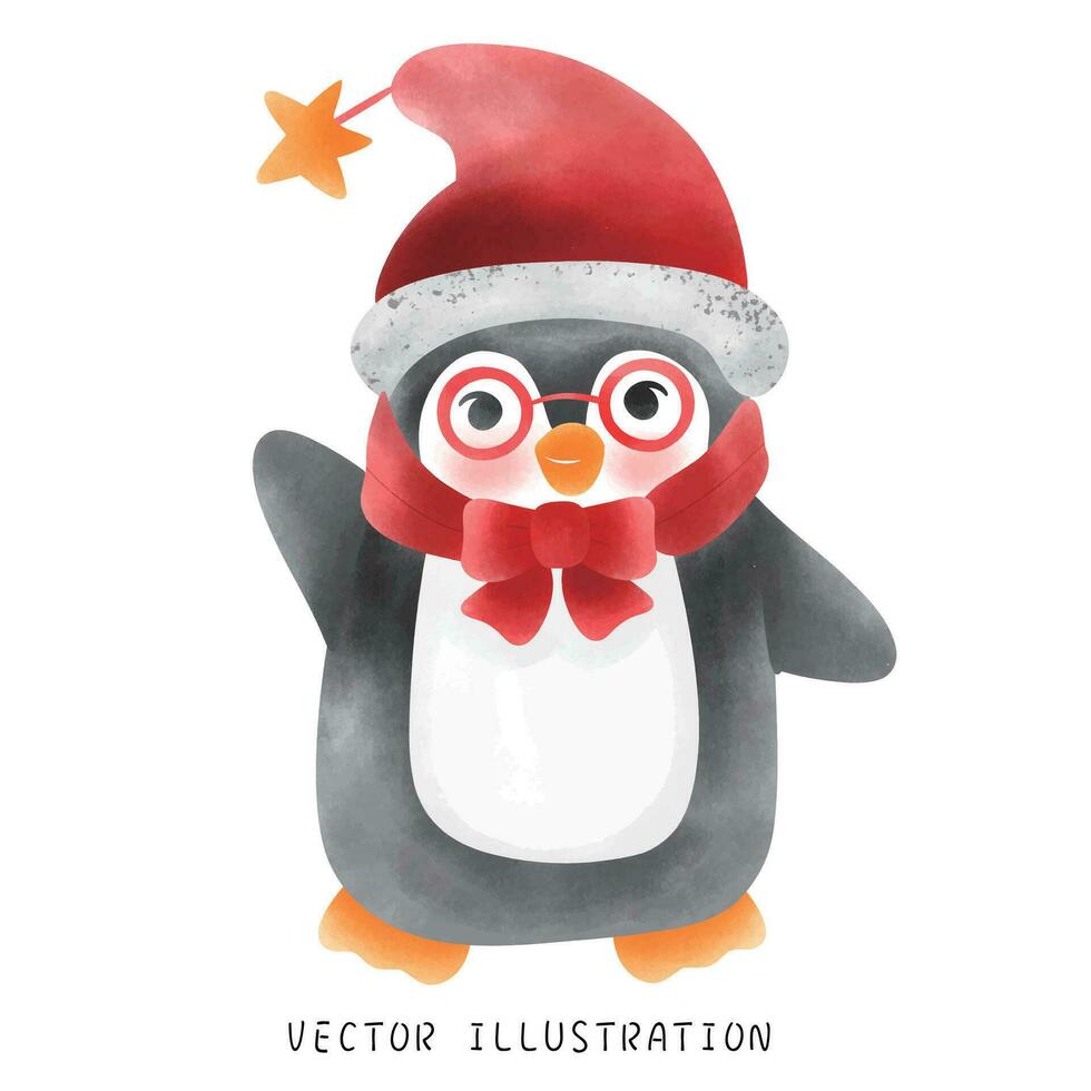 feestelijk Kerstmis pinguïn in waterverf vector