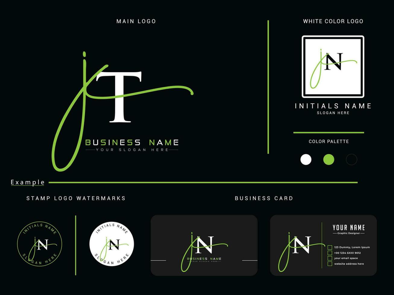 minimaal jt handtekening luxe logo, vrouwelijk jt logo icoon vector met presentatie