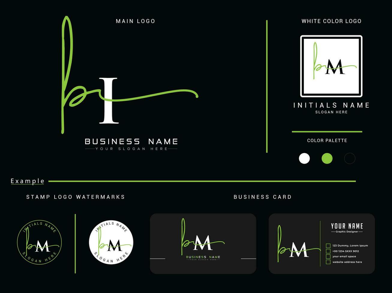minimalistische bi handtekening kleding logo, kleurrijk bi luxe brief bedrijf logo en presentatie vector