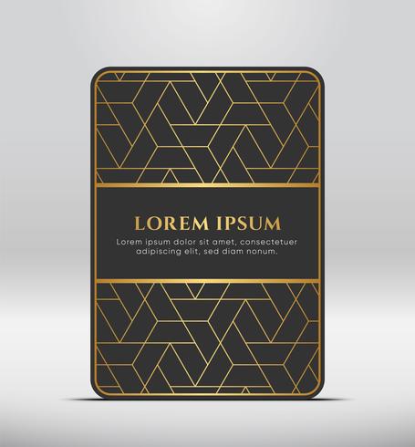 Elegant premium uiterlijk. Donkergrijze kaartvorm met gouden patroon. Vector illustratie.