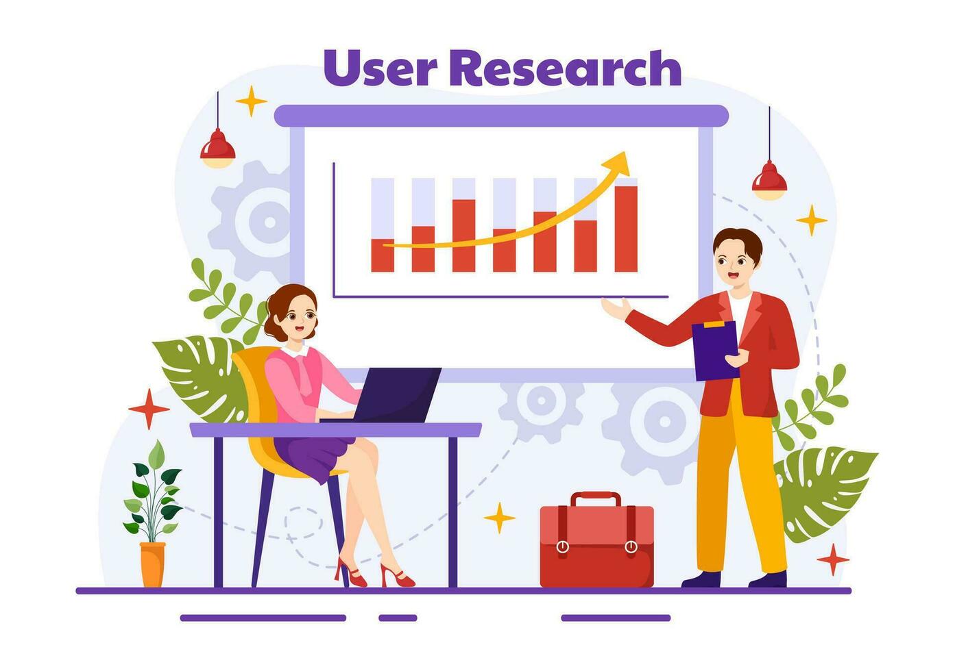 gebruiker Onderzoek vector illustratie van mensen zoeken en verkennen in netwerken naar ontwerp projecteren, online enquête en analytics in vlak achtergrond