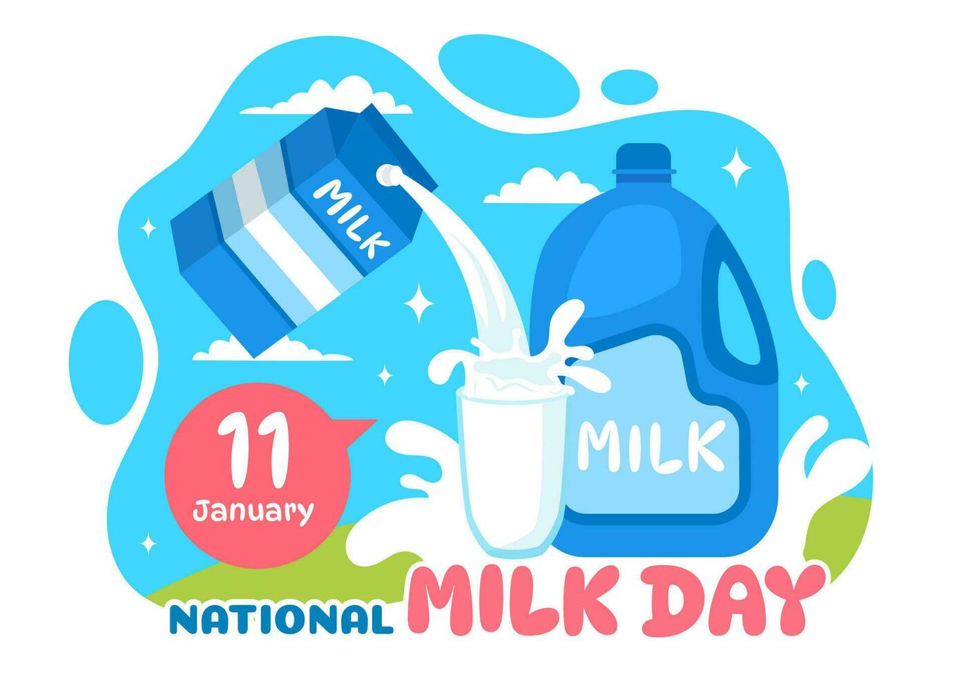 nationaal melk dag vector illustratie Aan 11 januari met melk drankjes en koe voor poster of landen bladzijde in vakantie viering tekenfilm achtergrond