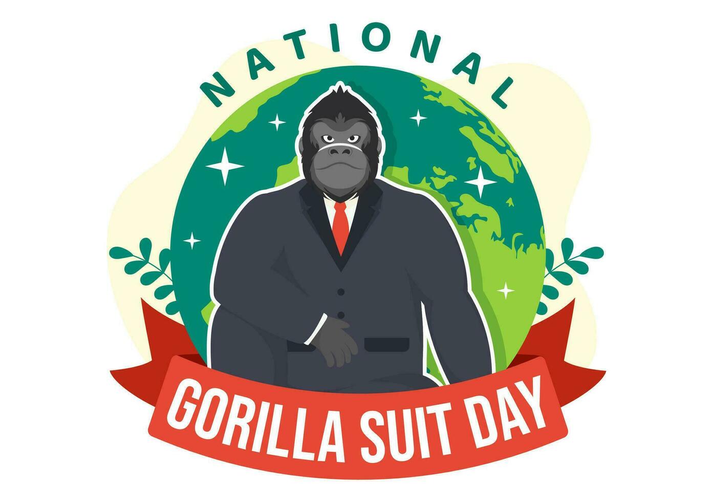 nationaal gorilla pak dag vector illustratie Aan 31 januari met heeft de hoofd van een gorilla's is gekleed netjes in een pakken en wereld kaart in achtergrond