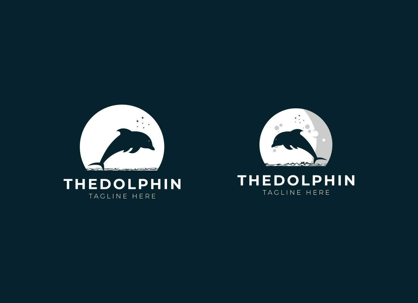 dolfijn maan baai strand zee logo vector icoon sjabloon illustratie. dolfijn logo ontwerp
