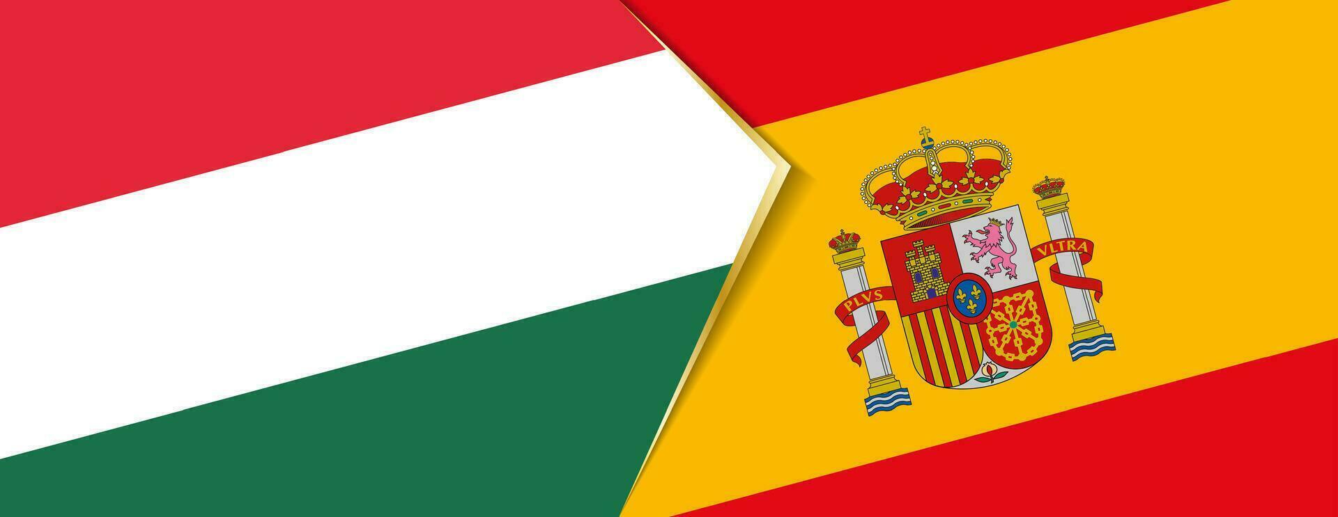 Hongarije en Spanje vlaggen, twee vector vlaggen.