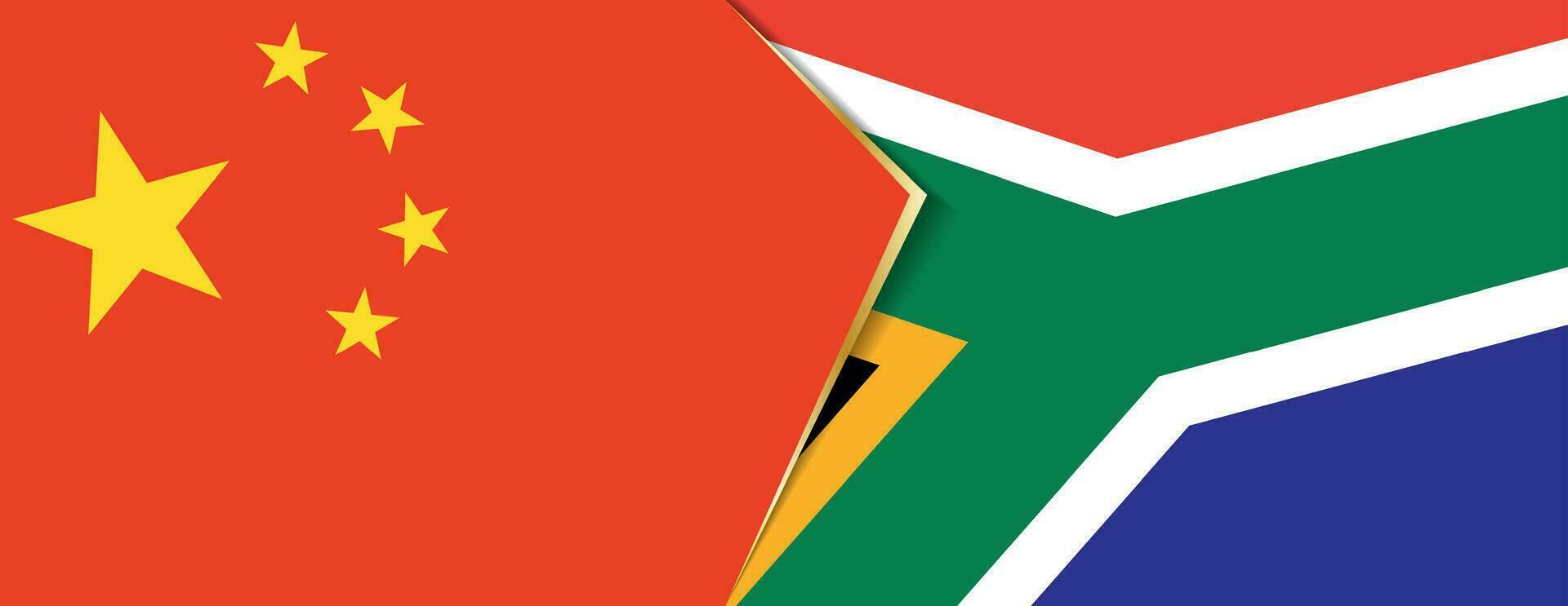 China en zuiden Afrika vlaggen, twee vector vlaggen.