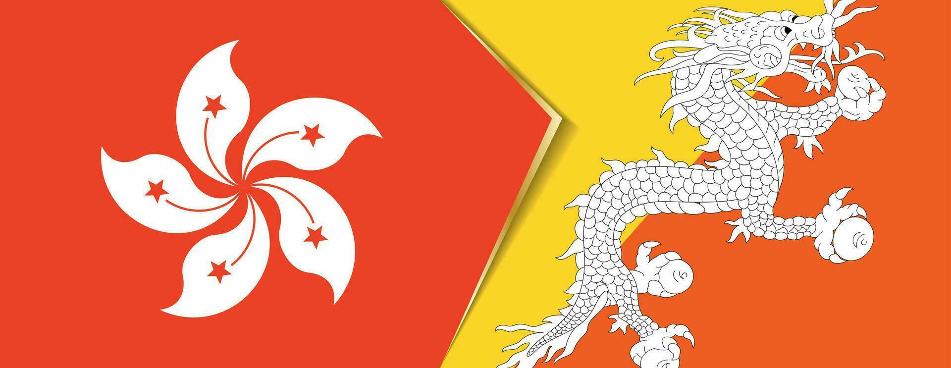 hong Kong en Bhutan vlaggen, twee vector vlaggen.