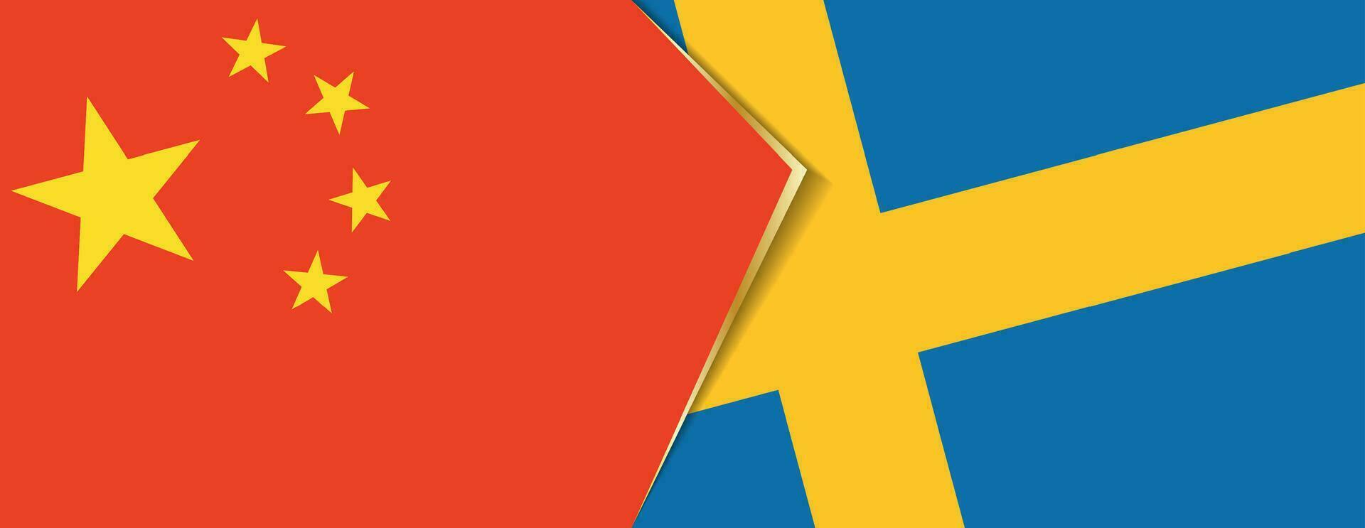 China en Zweden vlaggen, twee vector vlaggen.