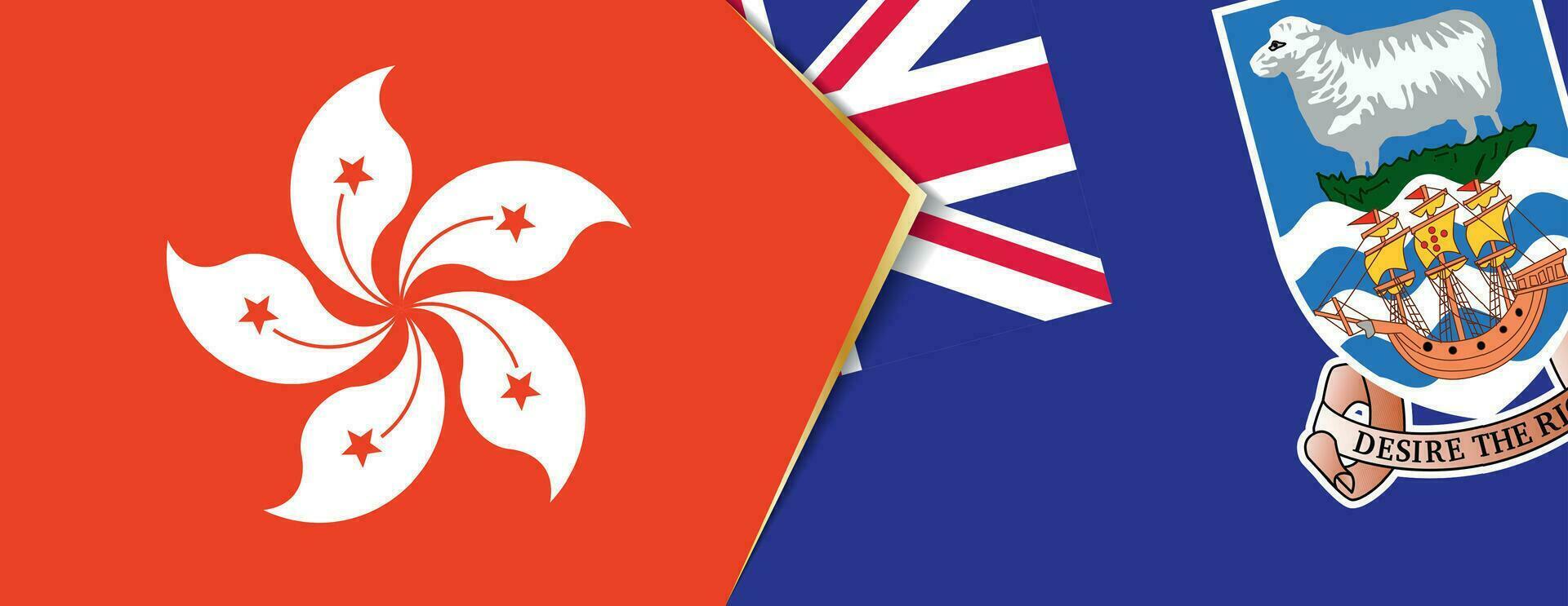 hong Kong en Falkland eilanden vlaggen, twee vector vlaggen.