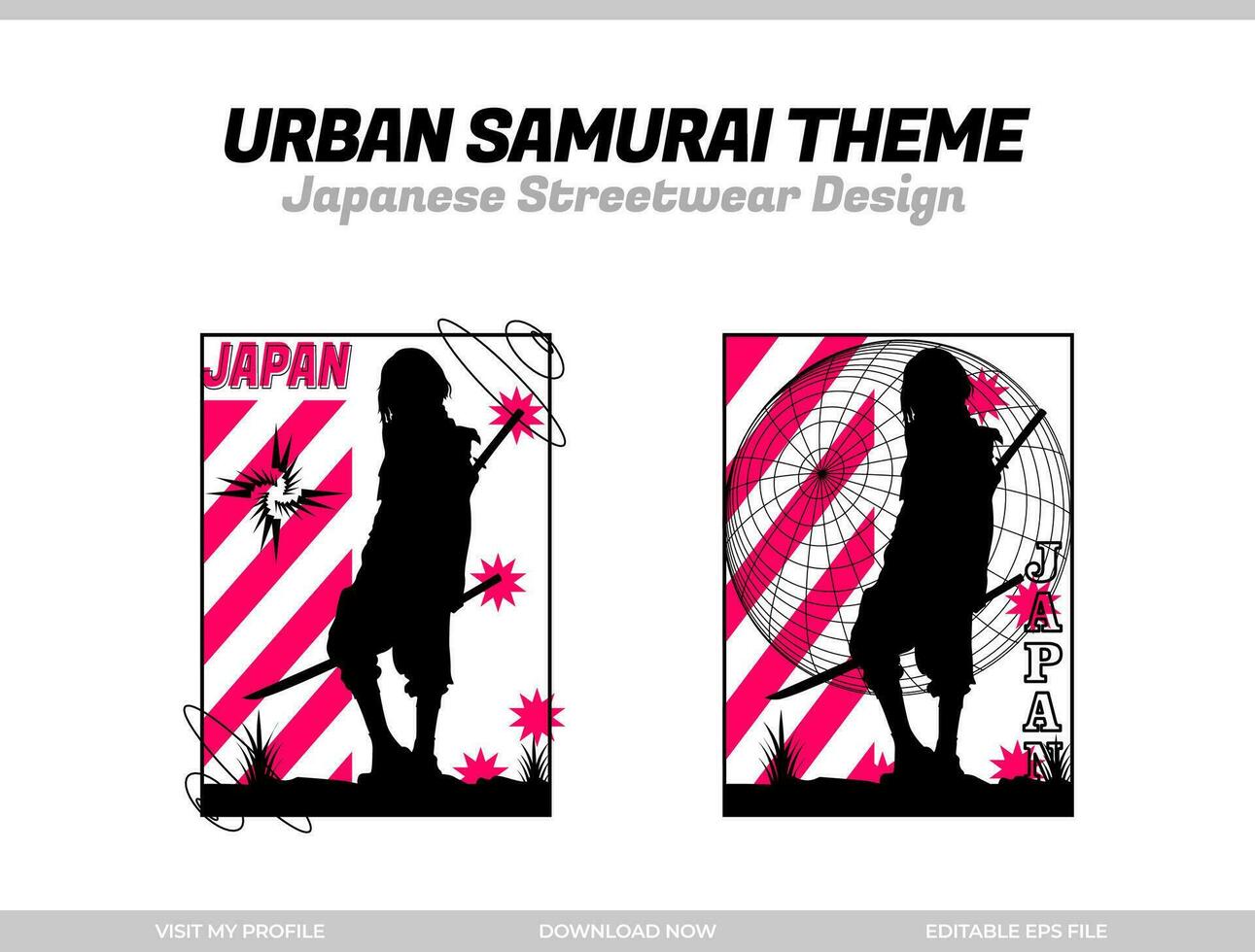 stedelijk samoerai. samurai vector silhouet voor ontwerp t-shirt concept. Japans streetwear t-shirt ontwerp. silhouet voor Japans thema. samurai streetwear t-shirt. cyberpunk thema samoerai.