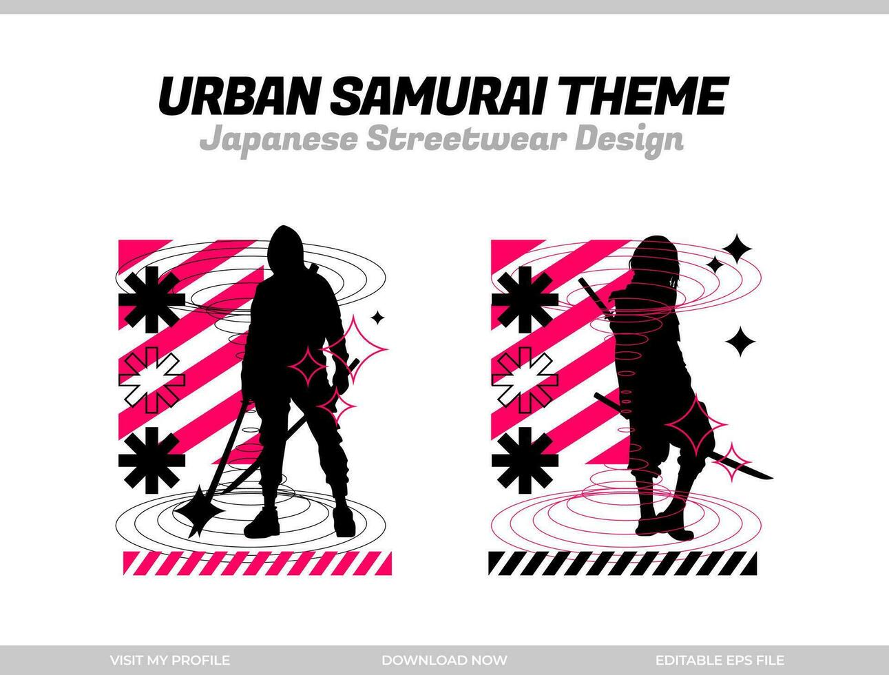 stedelijk samoerai. samurai vector silhouet voor ontwerp t-shirt concept. Japans streetwear t-shirt ontwerp. silhouet voor Japans thema. samurai streetwear t-shirt. cyberpunk thema samoerai.