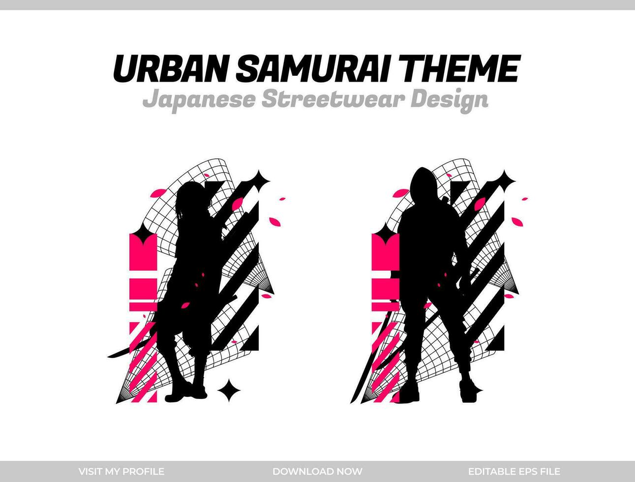 stedelijk samoerai. samurai vector silhouet voor ontwerp t-shirt concept. Japans streetwear t-shirt ontwerp. silhouet voor Japans thema. samurai streetwear t-shirt. cyberpunk thema samoerai.