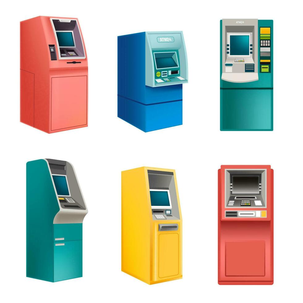 geldautomaten geautomatiseerd teller machines verscheidenheid vector