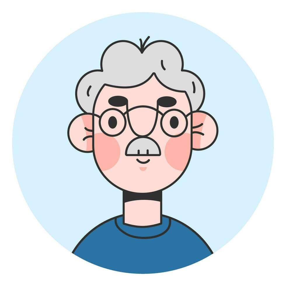 portret van een senior ouderen Mens geïsoleerd.gekleurd vlak vector illustratie van een grijs haar persoon