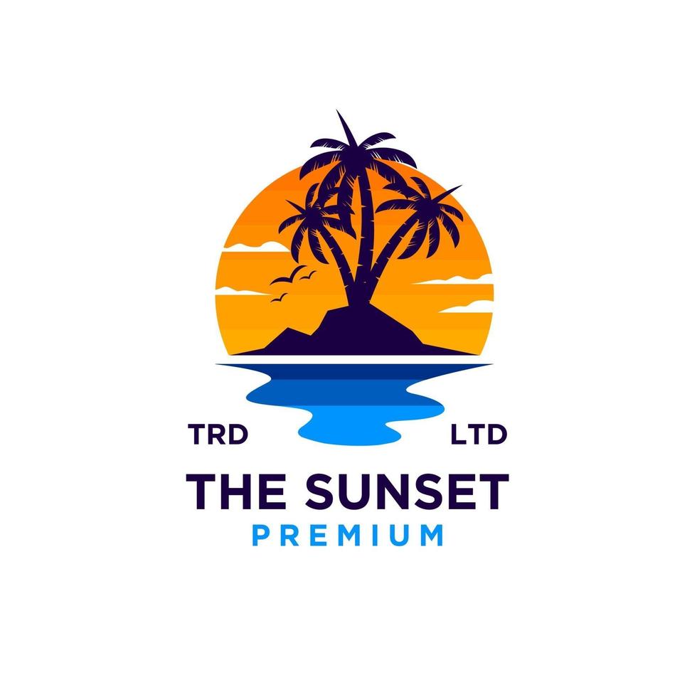 zonsondergang strand logo ontwerp illustratie vector