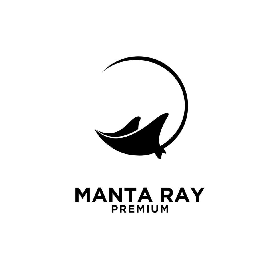 premium manta ray vector zwart logo-ontwerp