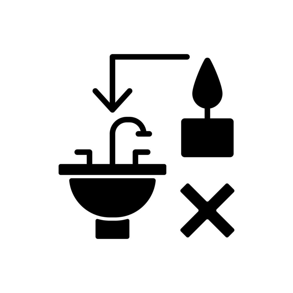 gooi nooit hete was in de gootsteen zwarte glyph handleiding labelpictogram vector