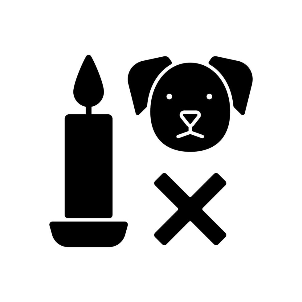 kaarsveiligheid voor huisdieren zwart glyph handmatig labelpictogram vector