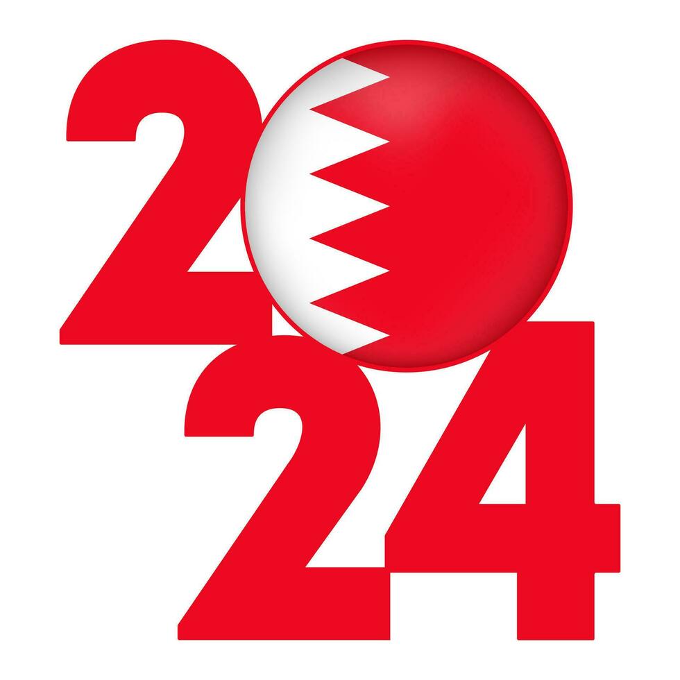 gelukkig nieuw jaar 2024 banier met Bahrein vlag binnen. vector illustratie.