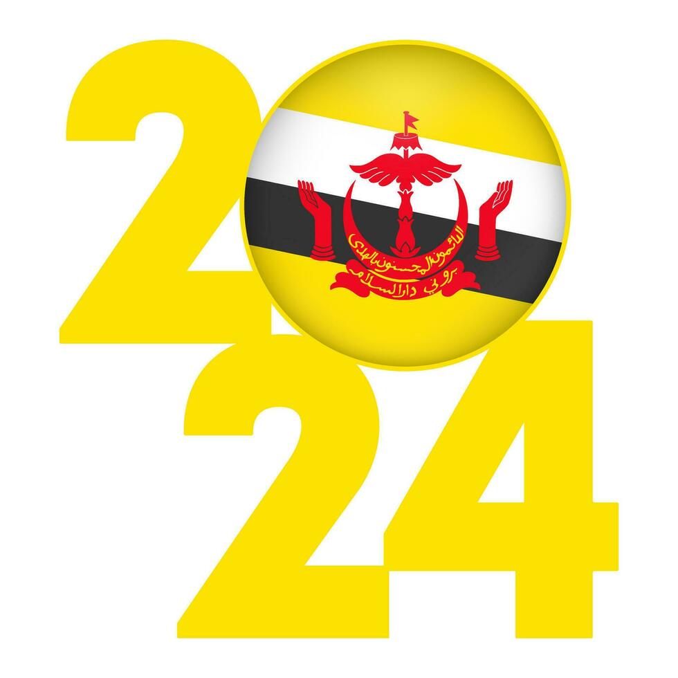 gelukkig nieuw jaar 2024 banier met Brunei vlag binnen. vector illustratie.