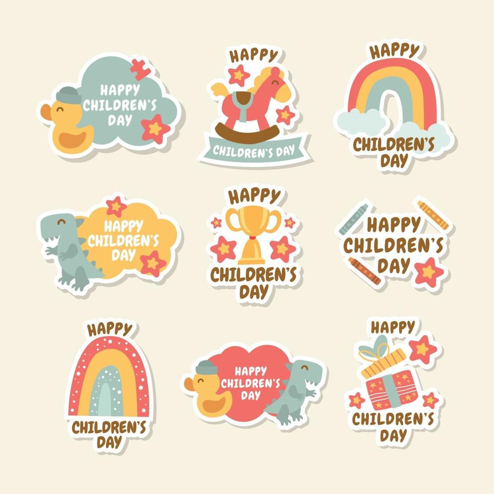 gelukkige kinderdag schattige doodle stickerset vector