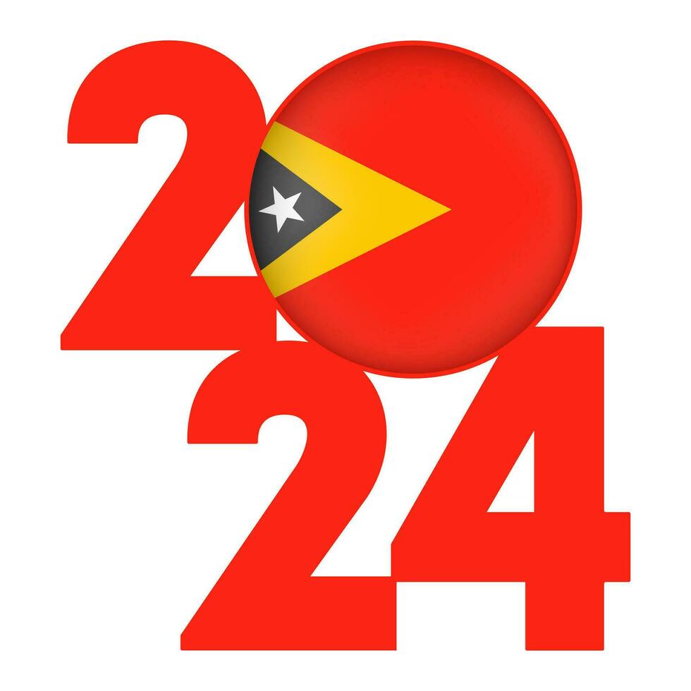 gelukkig nieuw jaar 2024 banier met oosten- Timor vlag binnen. vector illustratie.